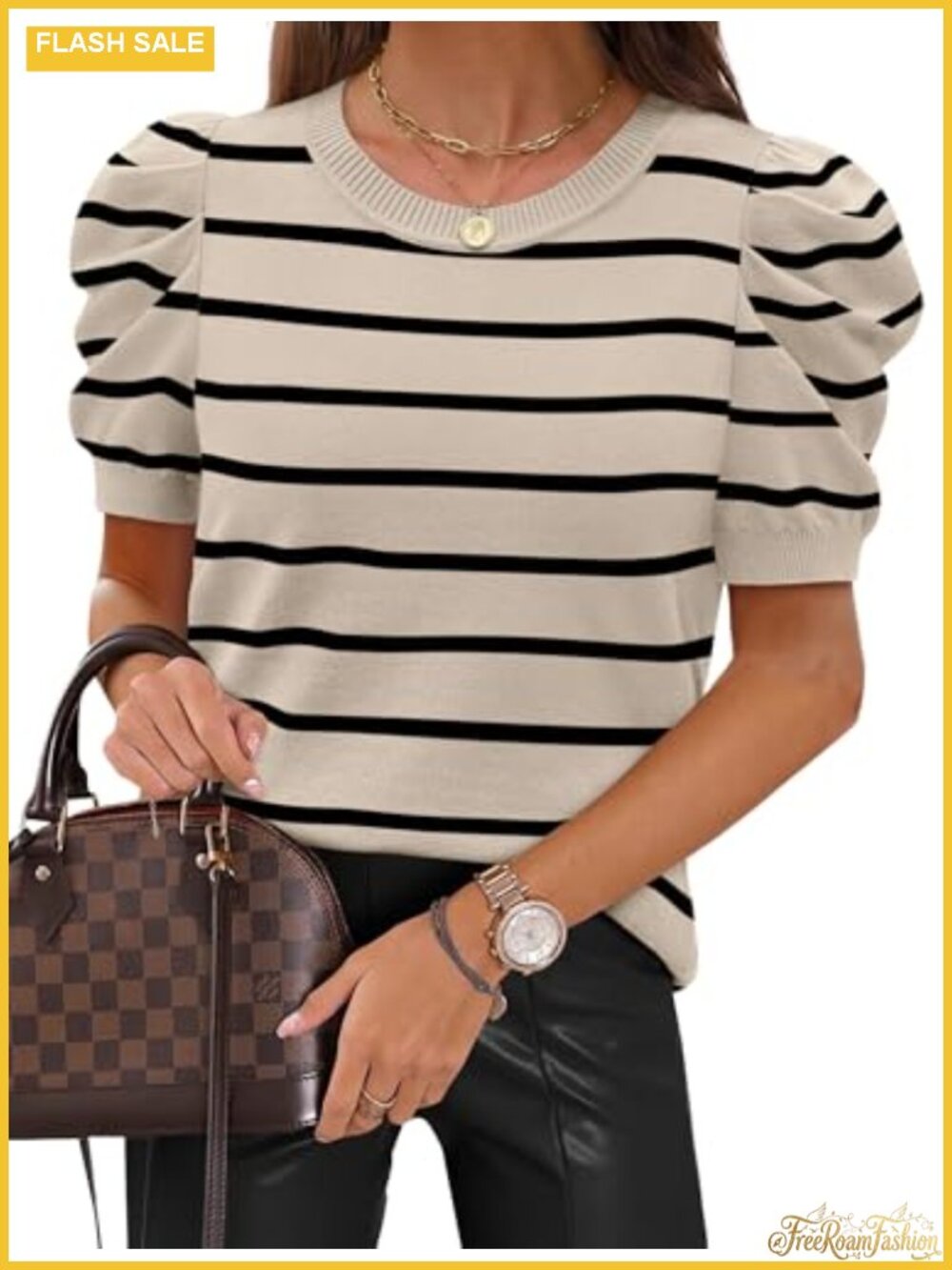 Women's Short Sleeve Puff Sleeve Crewneck Knit Sweater Workwear Business Casual